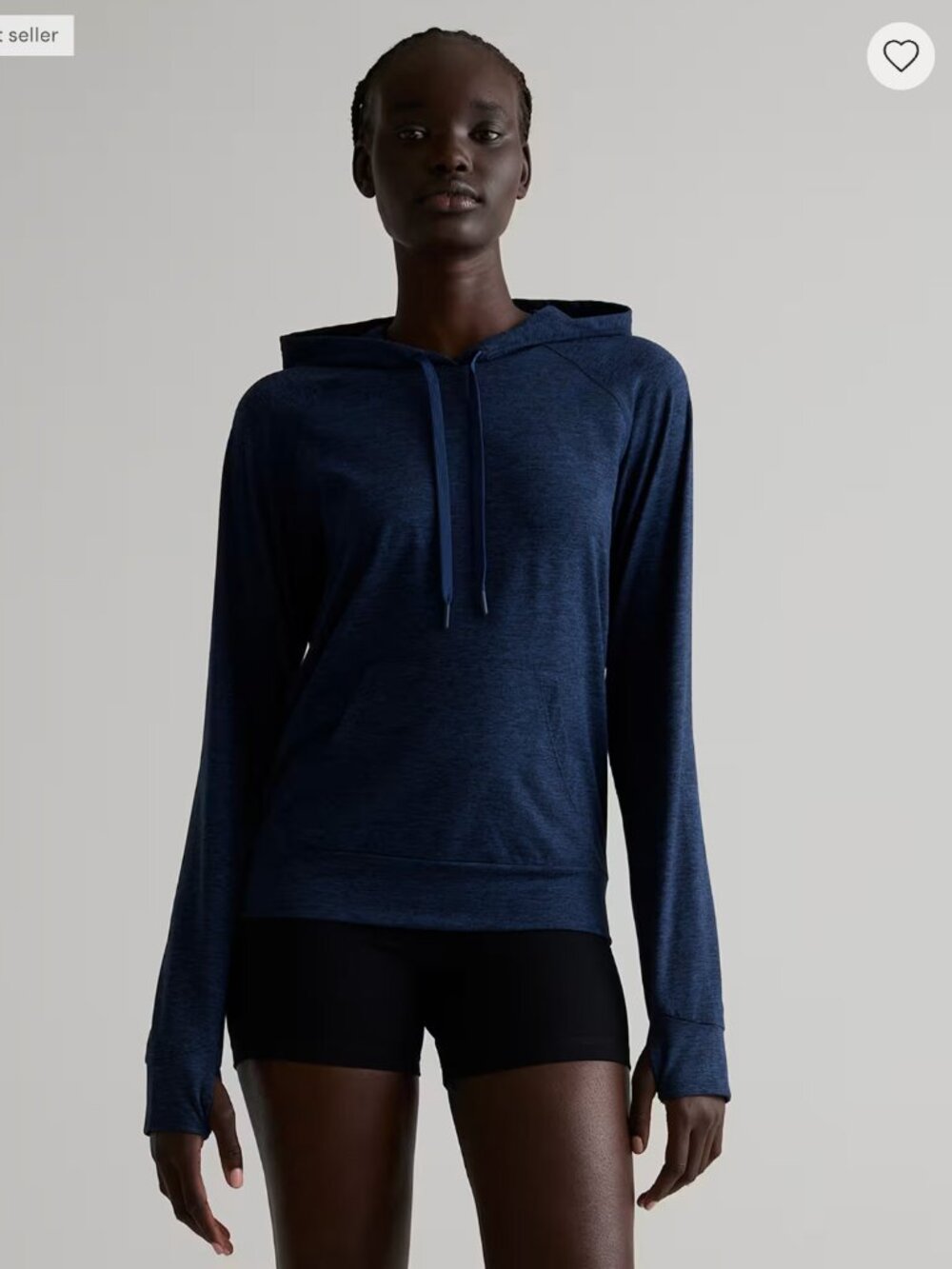 Quince Flowknit Pullover Hoodie Heather Navy Soft Performance Athleisure Size S